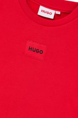 Kids' cotton-blend sweatshirt with red logo label, Red