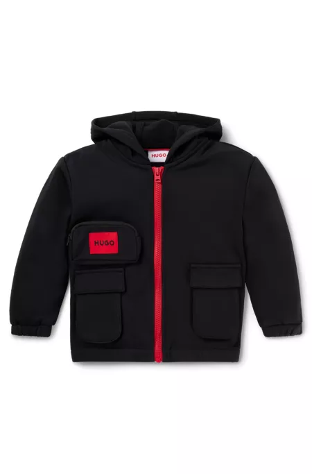 Kids' stretch-cotton zip-up hoodie with red logo label