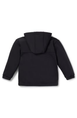 Kids' stretch-cotton zip-up hoodie with red logo label, Black