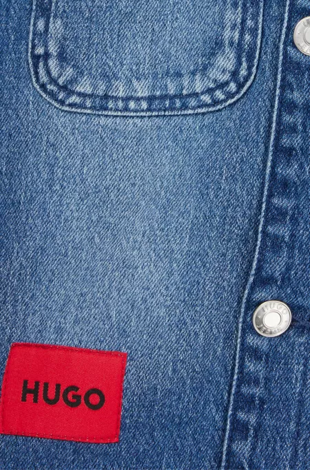 Kids' blue-denim jacket with removable contrast hood
