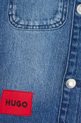 Kids' blue-denim jacket with removable contrast hood, Blue