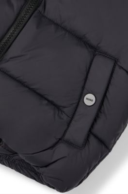 Kids' water-repellent puffer jacket with red logo label, Black