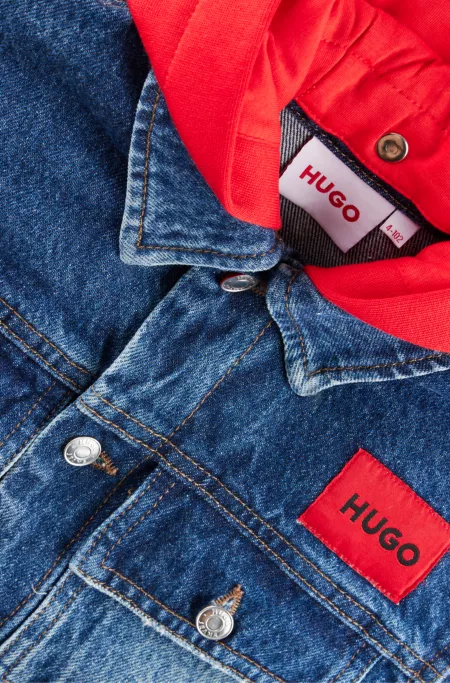 Kids' denim jacket with detachable fleece hood