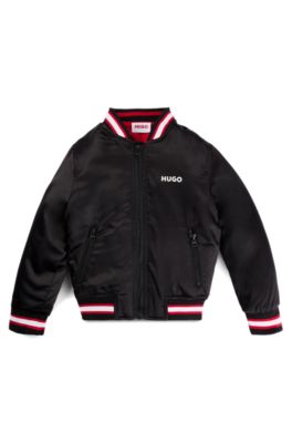 Kids' double-logo bomber jacket in satin, Black