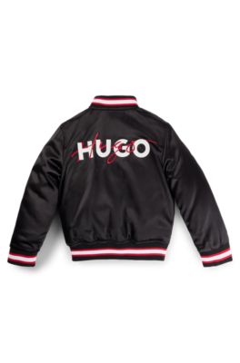Kids' double-logo bomber jacket in satin, Black