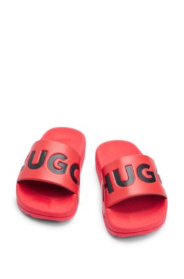Kids' lightweight slides with logo strap, Red