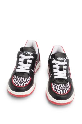 Kids' stacked-logo trainers in mixed materials, Black