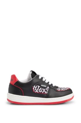 Kids' stacked-logo trainers in mixed materials, Black