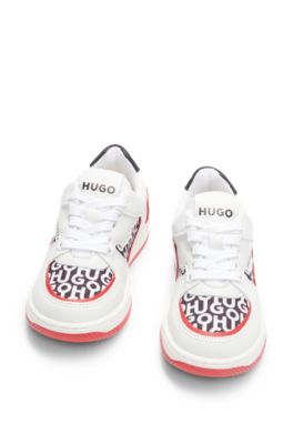 Kids' stacked-logo trainers in mixed materials, White