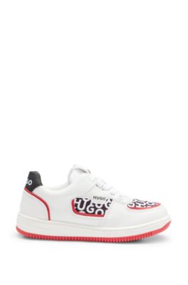 Kids' stacked-logo trainers in mixed materials, White