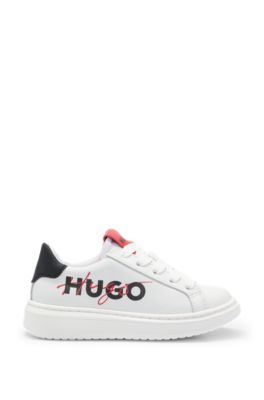 Kids' double-logo trainers in leather, White