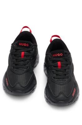Kids' trainers in ripstop fabric and faux leather, Black