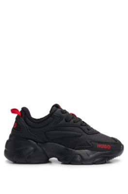 Kids' trainers in ripstop fabric and faux leather, Black