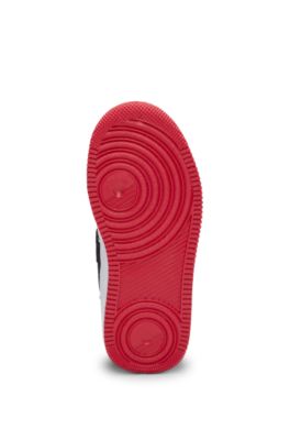 Kids' faux-leather trainers with branded strap, Black