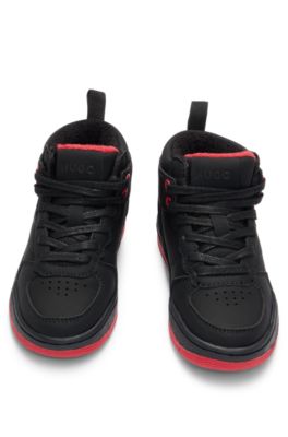 Kids' branded trainers in faux nubuck leather, Black