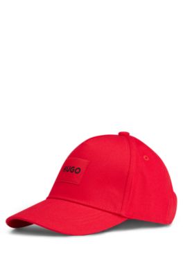 Kids' cotton-twill cap with red logo label, Red