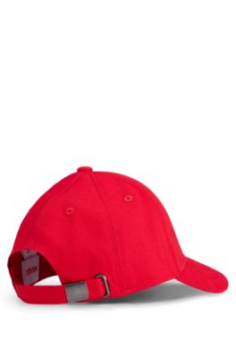 Kids' cotton-twill cap with red logo label, Red