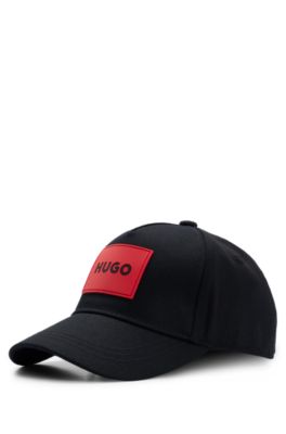 Kids' cotton-twill cap with red rubber logo label, Black