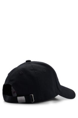 Kids' cotton-twill cap with red rubber logo label, Black