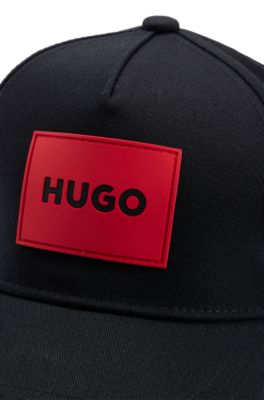 Kids' cotton-twill cap with red rubber logo label, Black