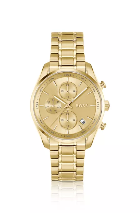 Gold-tone multifunction watch with curved case