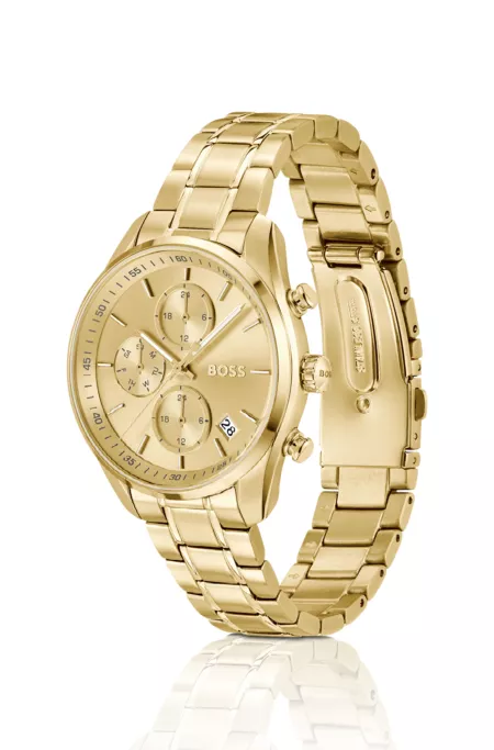 Gold-tone multifunction watch with curved case