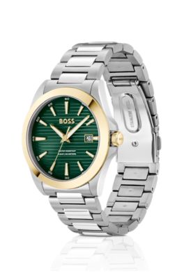 Two-tone watch with green grooved dial, Assorted-Pre-Pack