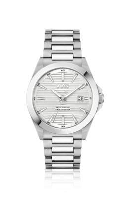 Hugo Boss Brushed-and-polished Stainless-steel Watch With Grooved Dial Men's Watches In Assorted-pre-pack