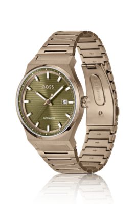 Gold-tone automatic watch with grooved dial, Assorted-Pre-Pack
