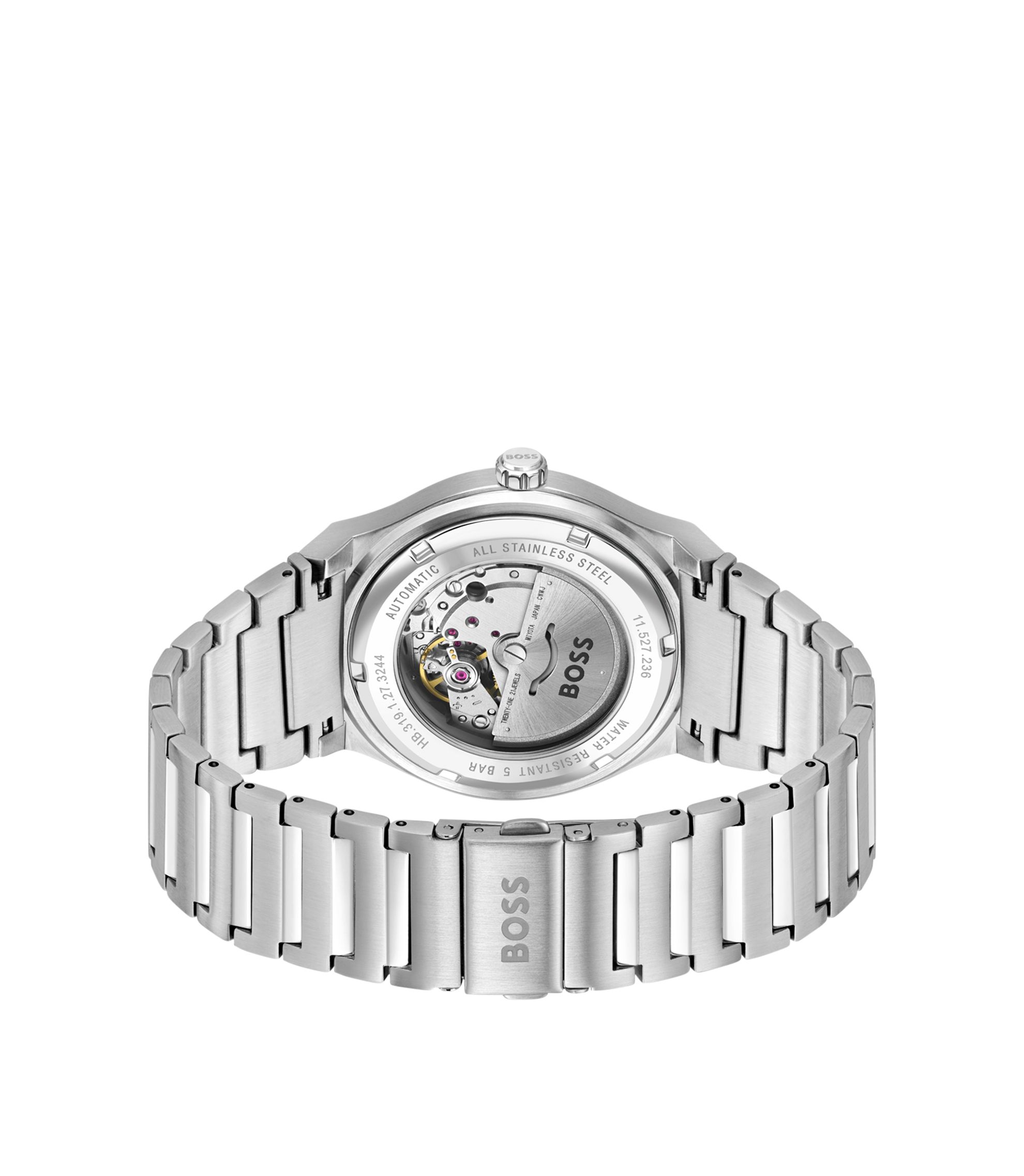 BOSS - Silver-tone automatic watch with white grooved dial