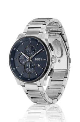 Blue-dial chronograph watch in silver-tone steel, Assorted-Pre-Pack