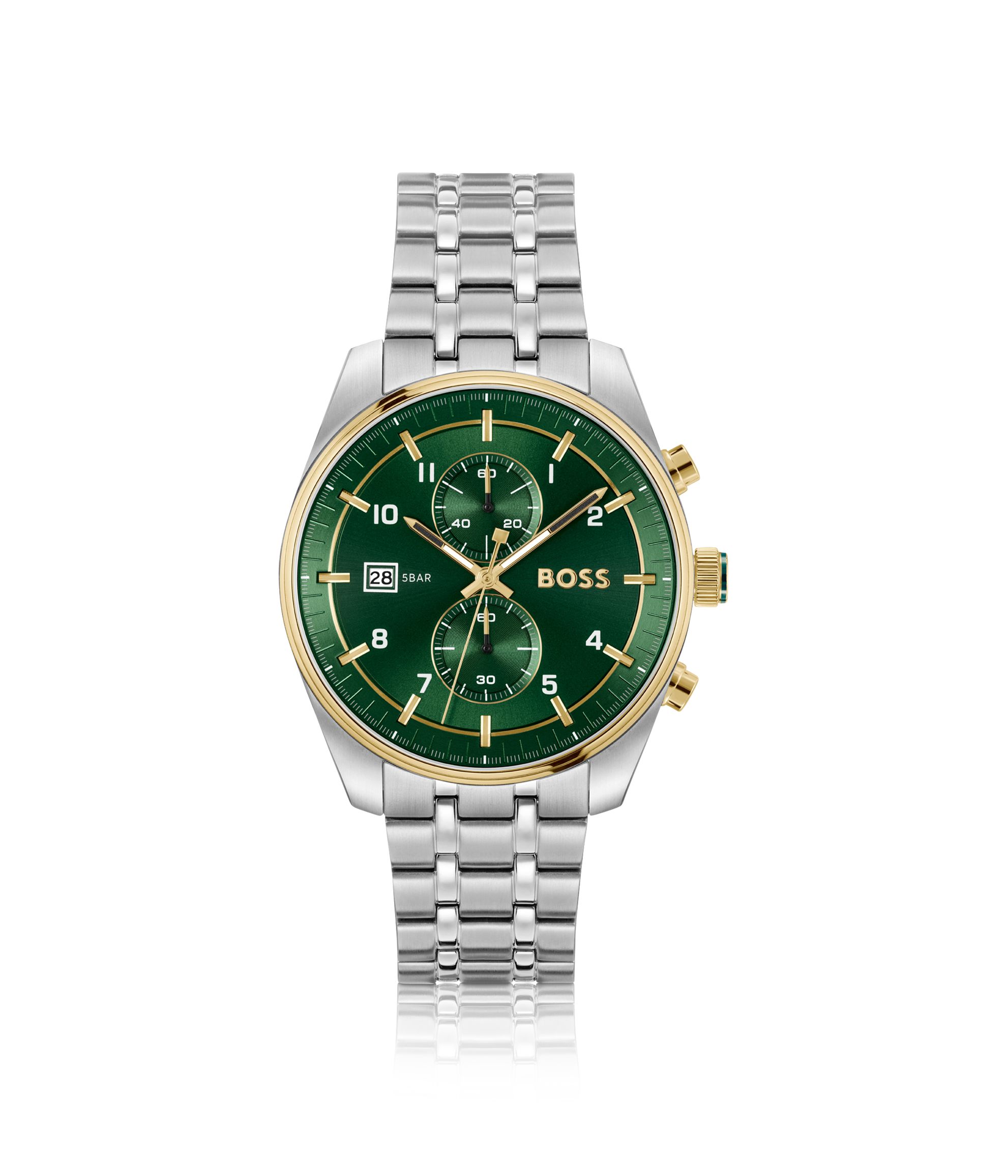 BOSS - SKYTRAVELLER Two-tone chronograph watch with green dial