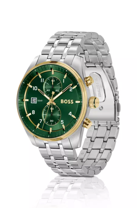 SKYTRAVELLER Two-tone chronograph watch with green dial