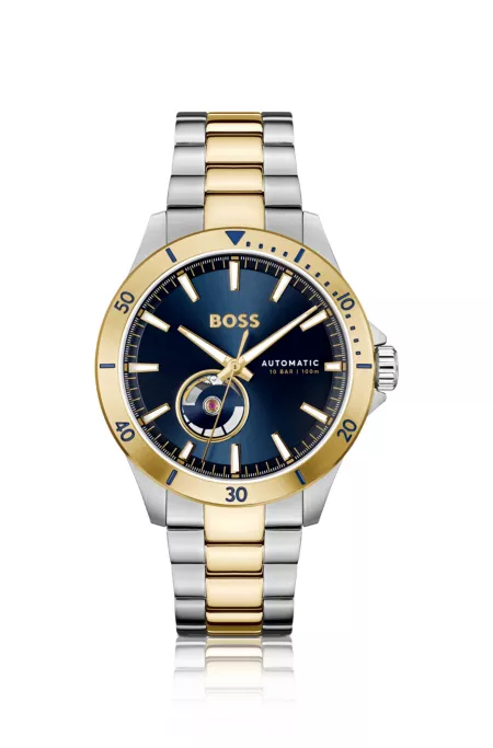Two-tone automatic watch with navy dial