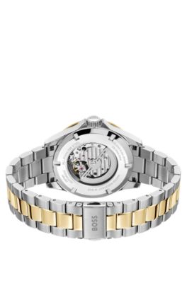 Two-tone automatic watch with navy dial, Assorted-Pre-Pack