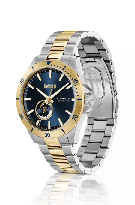 Two-tone automatic watch with navy dial