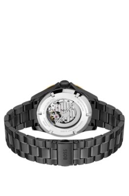 BOSS Black-plated automatic watch with tonal dial