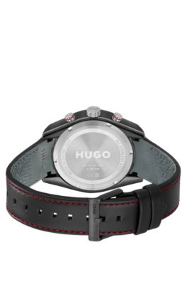 Racing-inspired watch with perforated leather strap, Assorted-Pre-Pack