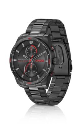 Black-tone watch with matching three-link bracelet, Assorted-Pre-Pack