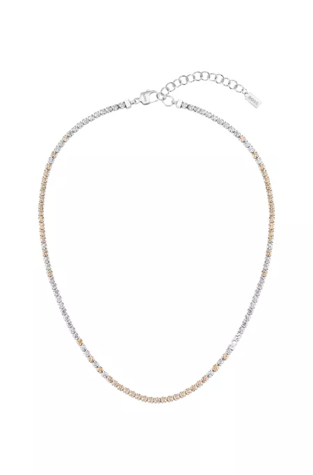 Adjustable necklace with clear and champagne-colored crystals
