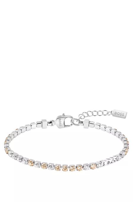 Silver-tone tennis bracelet with clear and champagne crystals