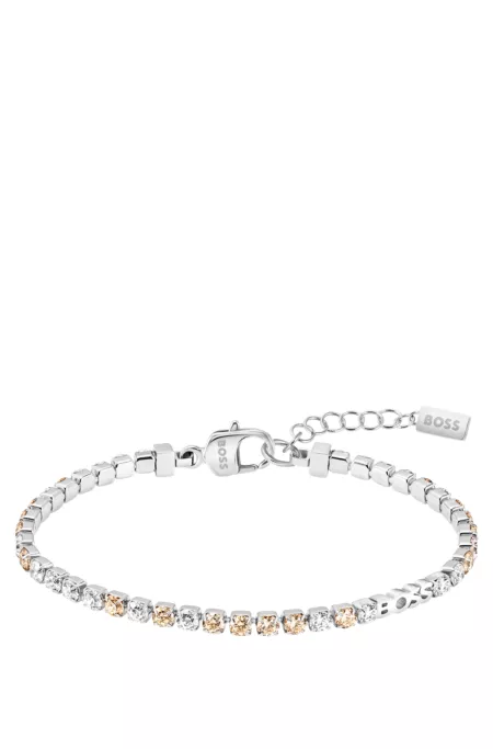 Silver-tone tennis bracelet with clear and champagne crystals