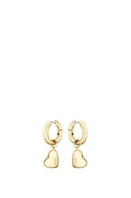 Heart-charm hoop earrings in gold-tone steel, Assorted-Pre-Pack