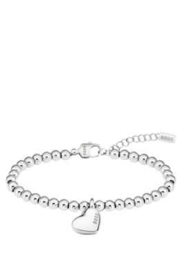Beaded bracelet with heart charm, Assorted-Pre-Pack