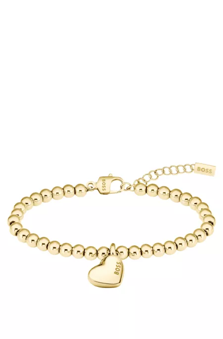 Gold-tone beaded bracelet with logo heart charm