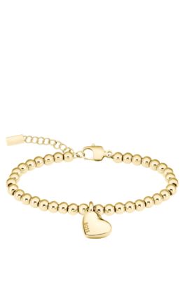 Gold-tone beaded bracelet with logo heart charm, Assorted-Pre-Pack