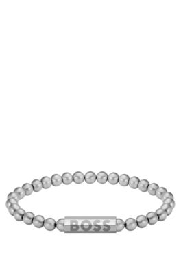 Hugo Boss Silver-tone Cuff With Logo Closure Men's Jewellery Size M In Assorted-pre-pack