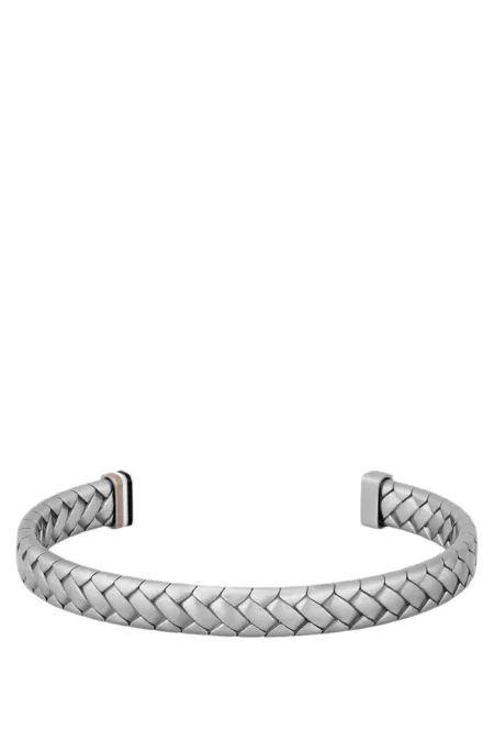 Silver-tone cuff with herringbone pattern