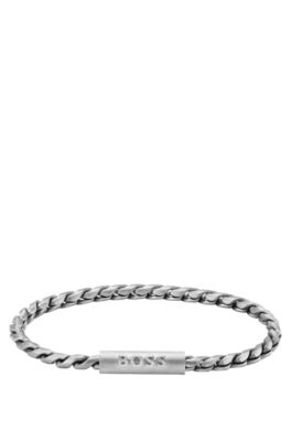 HUGO BOSSシルバーバングル BOSS - Silver-tone cuff with braided chain