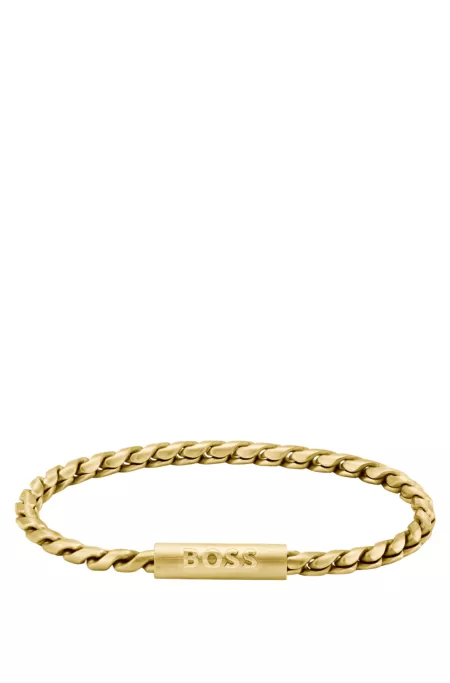 Gold-tone cuff with braided chain